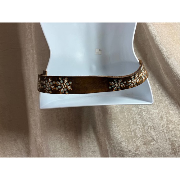 Floral Vintage Painted Leather Belt with Mighty Mouse Belt Buckle M/L - Picture 3 of 7